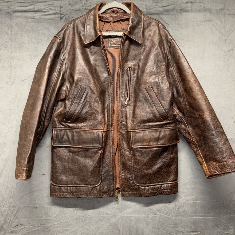 Oakwood Classic Genuine Leather Jacket Men– Size S – Vintage Distressed Brown‎